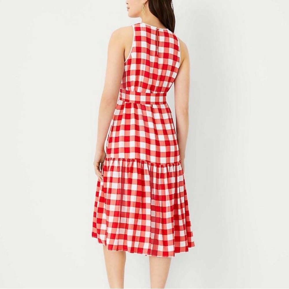 Ann Taylor Red & White Gingham Flared Sleeveless Dress Small - Picture 2 of 9